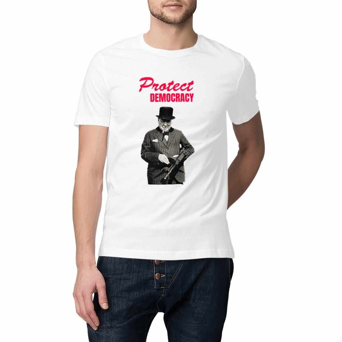 Organic Classic T-Shirt – "Protect Democracy" Churchill Graphic - Urban Lab.Eco