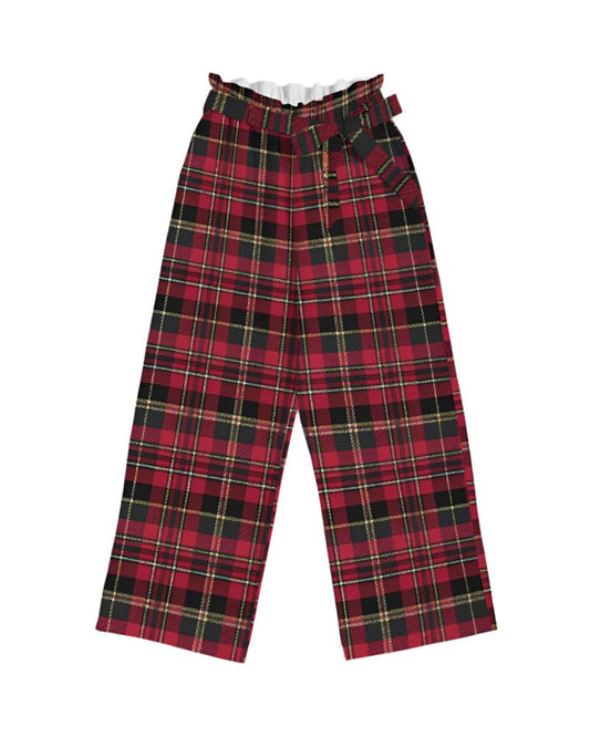 High-Rise Wide Leg Pants – Black and Red Tartan