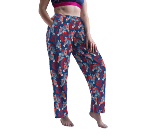 Zebra Pattern Loungewear Pants – Red, White & Blue