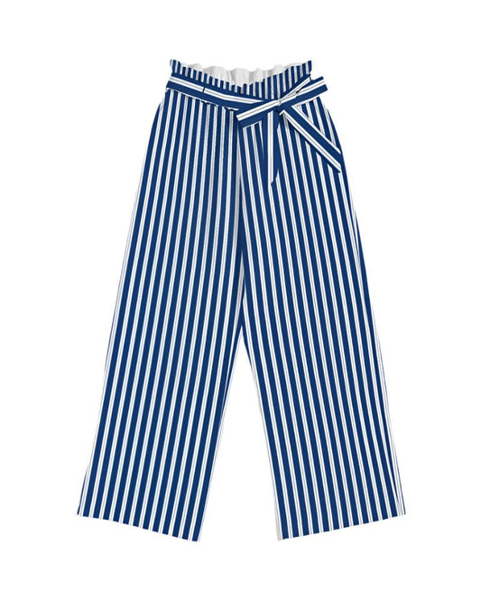 Women's High-Rise Wide-Leg Pants – Navy Vertical Stripes