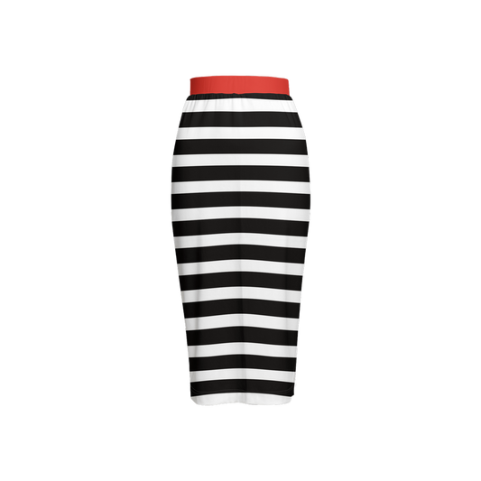 Bold Striped Back Split Pencil Skirt – Heavy Knit